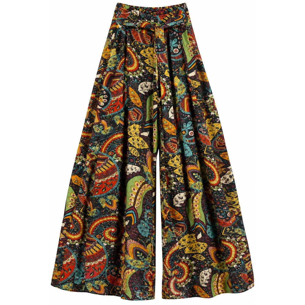 Gracia Ultra Wide Leg Pants Boho Paisley Geometric Print Maximist Artsy Women L
